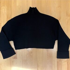 Zara Black Mock Neck Cropped Sweater with Cuffed Sleeves